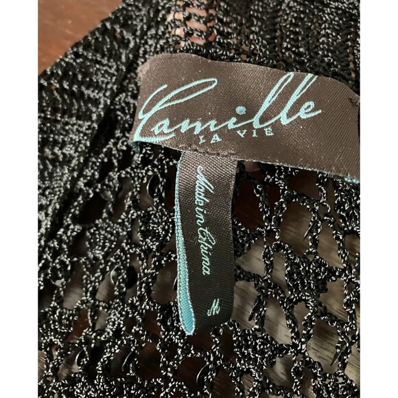 Camille La Vie Open Knit Sequined Black Sweater Size Medium - Picture 2 of 8